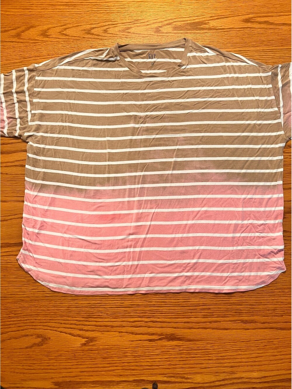 GAP XXL Striped Short Sleeve T-Shirt in Brown and Pink